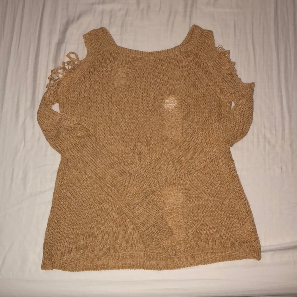 Distressed tan sweater